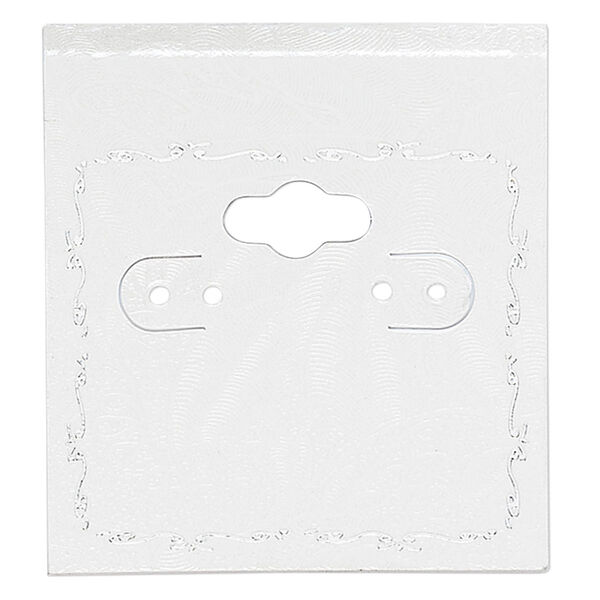 Earring card, PVC plastic and paper, opaque sand and silver, 2x2 inch square with scroll design. Sold per pkg of 100. image number 0