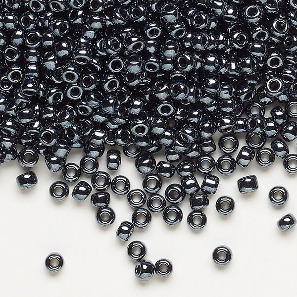 Seed bead, Dyna-Mites™, glass, opaque iris silver, #8 round. Sold per 40-gram pkg. image number 0