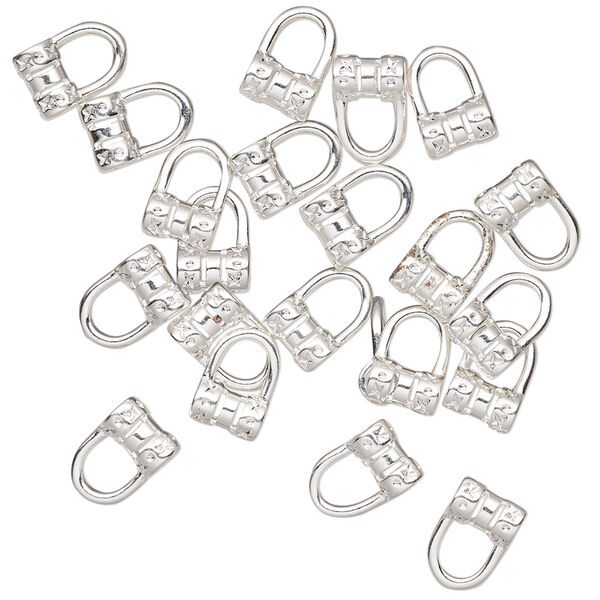 Crimp, silver-plated brass, 8x5mm tube with loop, 2mm inside diameter. Sold per pkg of 20. image number 0