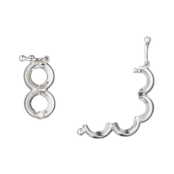 Clasp, lariat style with safety, silver-plated brass, 15x8mm hinged figure 8, 4mm holes. Sold individually. image number 0