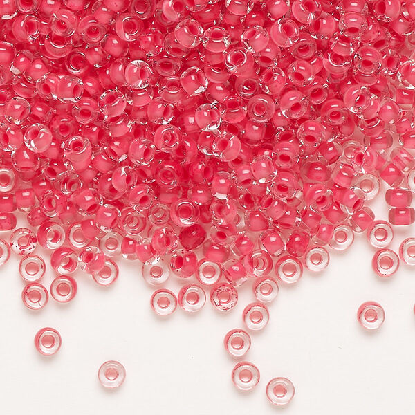 Seed bead, Preciosa Ornela Czech glass, pkg/500g, #8 rocaille, transparent terra intensive red-lined clear, (08A98). image number 0