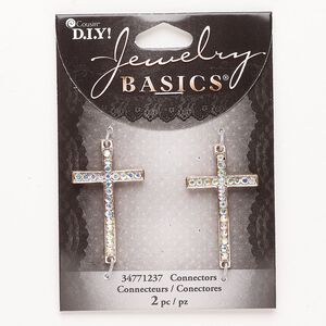 Focal 1pkg2 brass / acrylic, 40x23mm curved cross, rose gold finish / clear AB