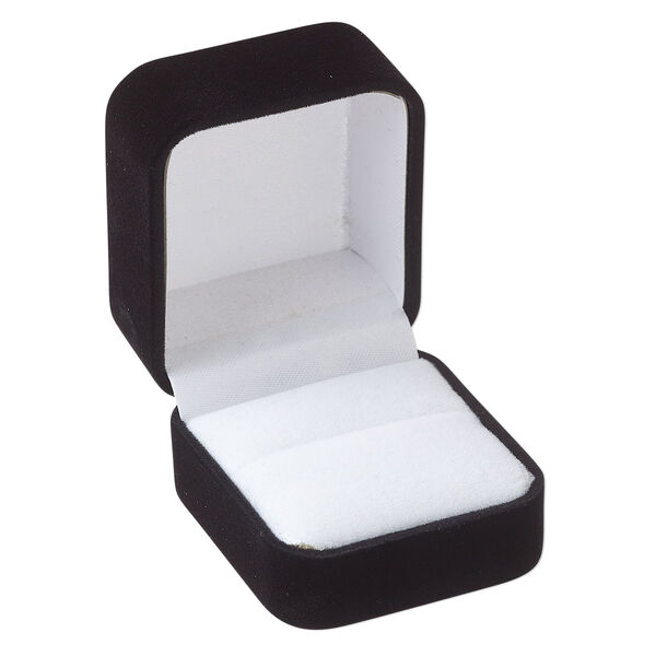 Box, ring, satin and flocked velveteen, black and white, 1-7/8 x 1-5/8 x 2-inch square. Sold individually. image number 0