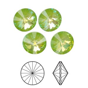 Chaton 2pk crystal ultra green AB, Crystal Passions® 12mm rivoli 1122
