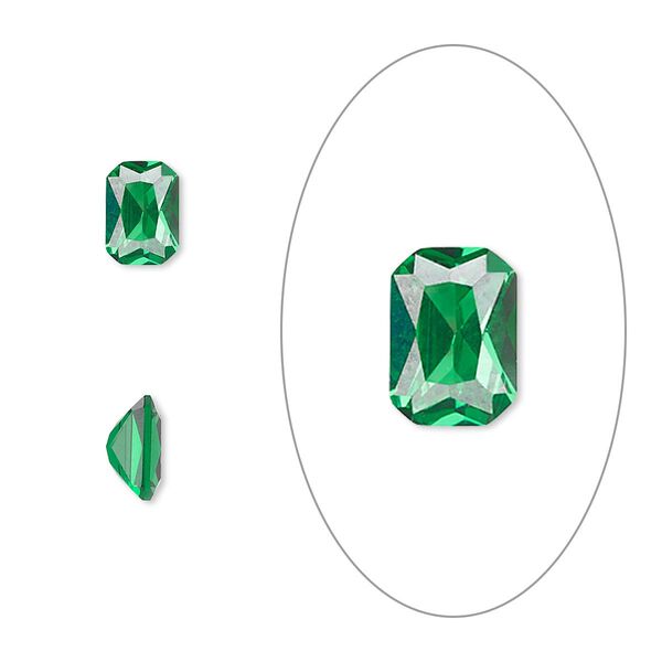 Gem, cubic zirconia, emerald green, 7x5mm faceted emerald-cut, Mohs hardness 8-1/2. Sold per pkg of 2. image number 0