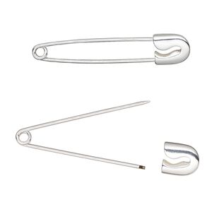 Safety pin, stainless steel and silver-plated brass, 2-3/8 inches. Sold per pkg of 10.