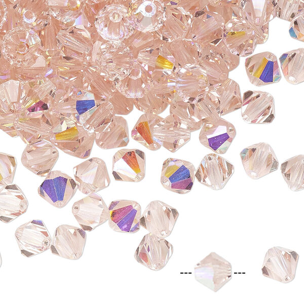 Bead 24pk light rose AB, Preciosa Czech crystal 6mm bicone image number 0