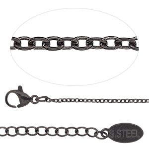 Chain 1pkg1 cable, 1.5mm / lobster claw clasp, black-finished stainless steel 18 inch