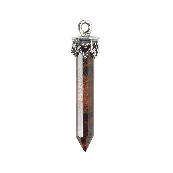 Drop, red tigereye (heated) and antiqued sterling silver, 20x4mm-26x6mm hand-cut 3D faceted point. Sold individually. image number 0