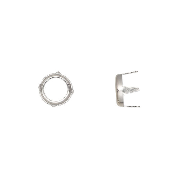 Rhinestone mount, imitation rhodium-plated brass, 8x5mm with SS34 rose or rose 4-prong rim setting. Sold per pkg of 100. image number 0