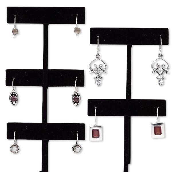 Earring mix, cultured freshwater pearl / multi-gemstone (natural / dyed / heated / irradiated) / sterling silver, mixed colors, 16-40mm mixed shape with fishhook ear wire. Sold per pkg of 5 pairs. image number 0