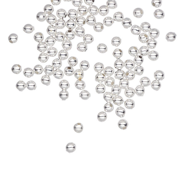 Bead, silver-plated steel, 2.5mm round. Sold per pkg of 500. image number 0