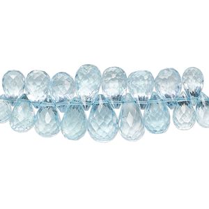 Sky blue topaz 1pkg18, hand-cut top-drilled faceted teardrop bead graduated 8x5mm-10x6mm