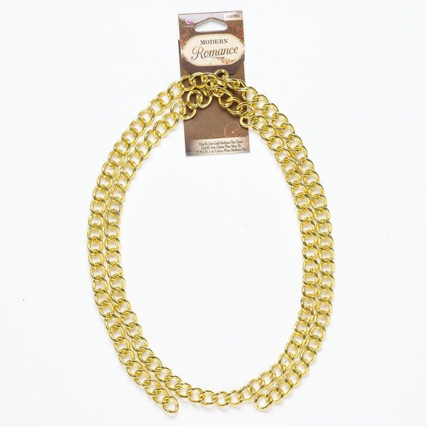 Chain 1pkg1, gold-finished steel, 8.1mm curb, 32 inches. image number 0