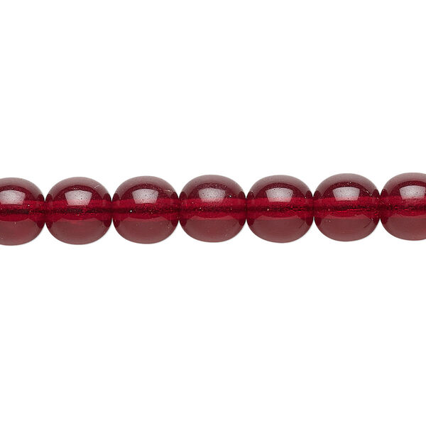 Bead, Czech glass druk, transparent garnet red, 8mm round. Sold per 15-1/2" to 16" strand, approximately 50 beads. image number 0