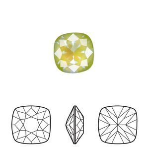 Fancy stone 1pk crystal ultra green AB, Crystal Passions® 12mm cushion 4470