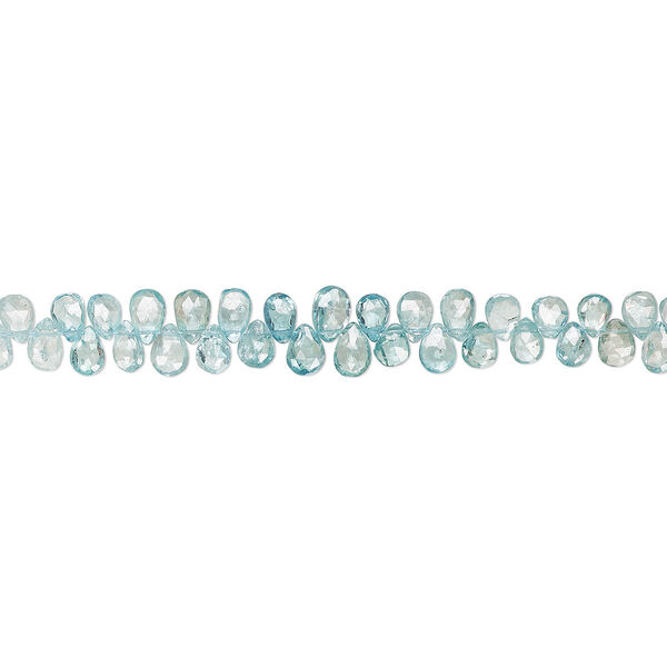 Bead, blue zircon (heated), 6x4mm-8x5mm graduated hand-cut top-drilled faceted puffed teardrop, B grade, Mohs hardness 6 to 7-1/2. Sold per 4-inch strand, approximately 30 beads. image number 0