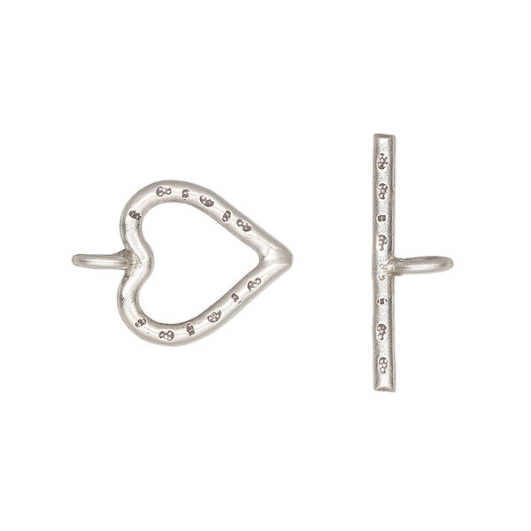 Clasp, toggle, Hill Tribes, antiqued sterling silver, 13mm heart with flowers. Sold individually. image number 0
