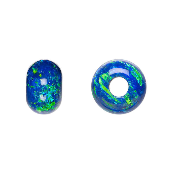 Bead, Dione®, "opal" (silica and epoxy) (man-made), dark blue, 14x9mm rondelle. Sold individually. image number 0