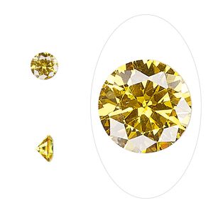 Gem, cubic zirconia, topaz gold, 6mm faceted round, Mohs hardness 8-1/2. Sold per pkg of 2.