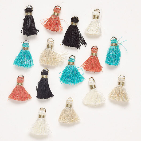 Cotton / steel 1pkg15, tassel / open jump ring assortment assorted colors / gold-finished 0.75 inch image number 0