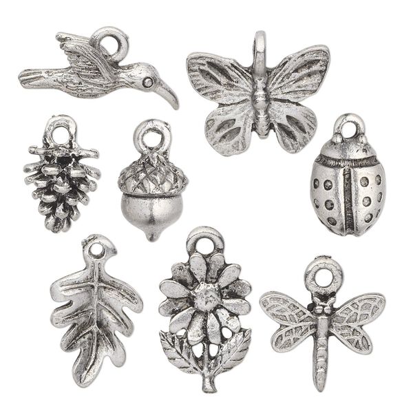 Charm set, antiqued pewter (tin-based alloy), 13x7.5mm-17.5x15mm nature theme. Sold per 8-piece set. image number 0