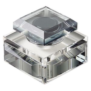 Diffuser, glass / foam / silver-finished brass, clear and black, 3-1/4 x 3-1/4 x 2-1/4 inch faceted square. Sold individually.