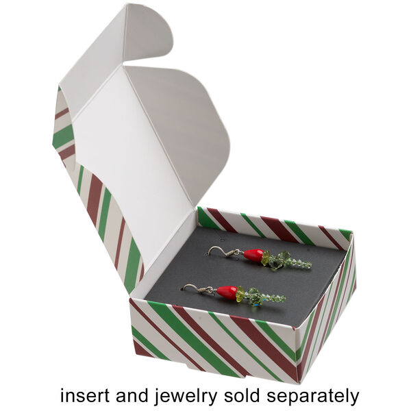 Box, paper, red / green / white, 3x3x1-inch unassembled square with stripe design. Sold per pkg of 10. image number 1