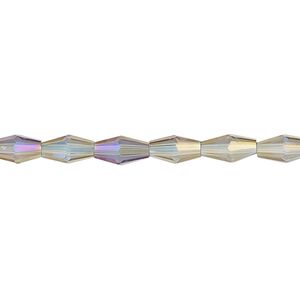 Bead, glass, crystal vitrail, 8.5x4mm long bicone. Sold per 15-1/2 to 16-inch strand.