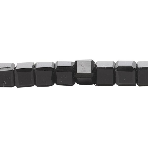 Bead, 18-facet, black, 6mm faceted cube. Sold per 15-1/2" to 16" strand, approximately 65 beads. image number 0
