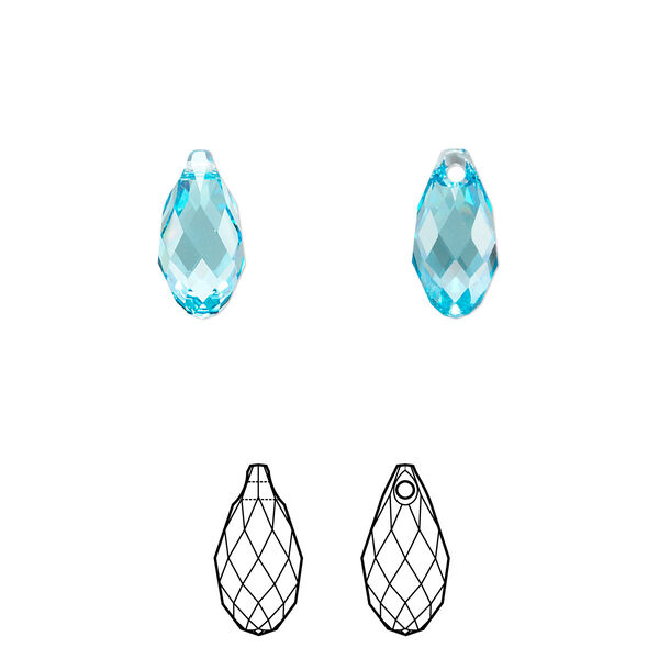 Briolette 2pk aquamarine, Crystal Passions® 11x5.5mm pendant drop 6010 image number 0