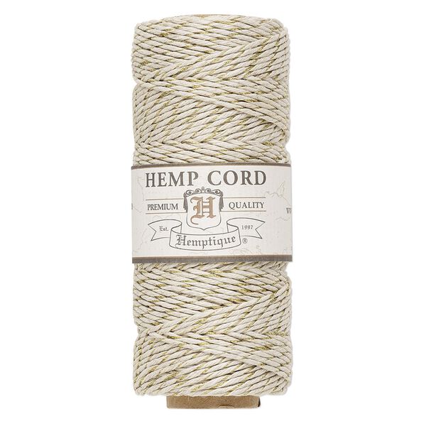 Cord, Hemptique®, polished hemp, metallic gold and natural, 1mm diameter, 20-pound test. Sold per 205-foot spool. image number 0