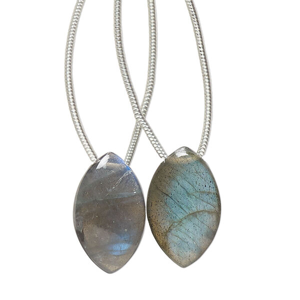 Labradorite 1pkg2, hand-cut top-drilled puffed marquise bead natural B grade, 18x11mm image number 0