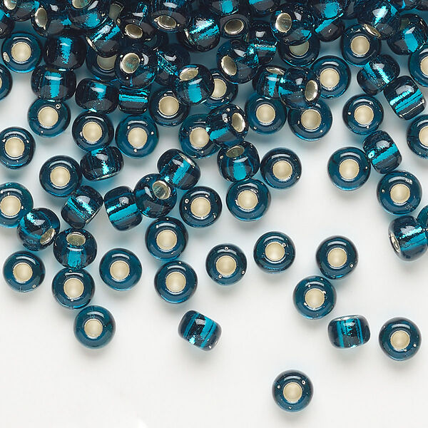 Seed bead, Miyuki, glass, pkg/250g, #6 rocaille, transparent silver-lined dark teal (RR-30). image number 0