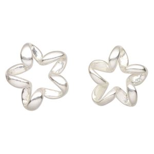 Focal, silver-finished "pewter" (zinc-based alloy), 30x28mm-32x32mm twisted open star. Sold per pkg of 2.