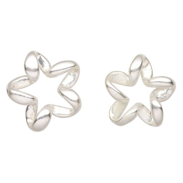 Focal, silver-finished "pewter" (zinc-based alloy), 30x28mm-32x32mm twisted open star. Sold per pkg of 2. image number 0