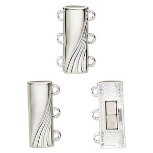 Clasp magnetic 1pkg1 sterling silver, 19.5x7mm rectangle, 3-strand