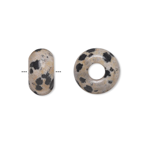 Bead, Dione®, Dalmatian jasper (natural), 14x8mm rondelle, B grade, Mohs hardness 6-1/2 to 7. Sold per pkg of 2. image number 0