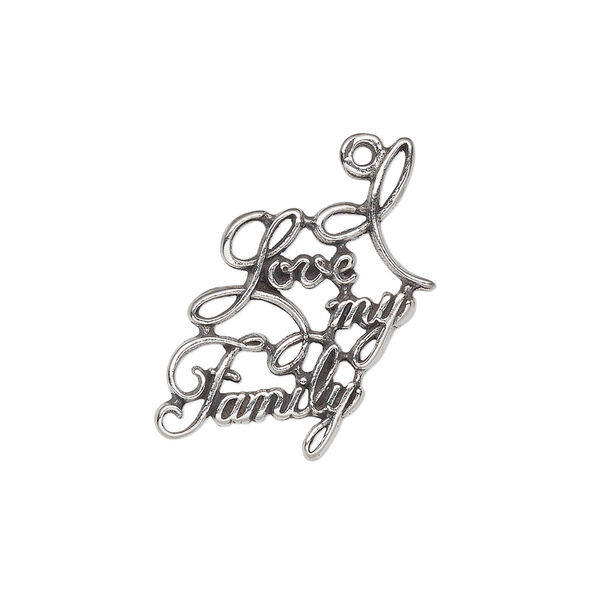 Charm, sterling silver, 26x17mm single-sided "I Love my Family." Sold individually. image number 0