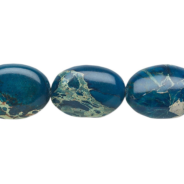 Bead, magnesite (dyed / stabilized), lapis blue, 18x13mm flat oval, B grade, Mohs hardness 3-1/2 to 4. Sold per 15-1/2" to 16" strand. image number 0