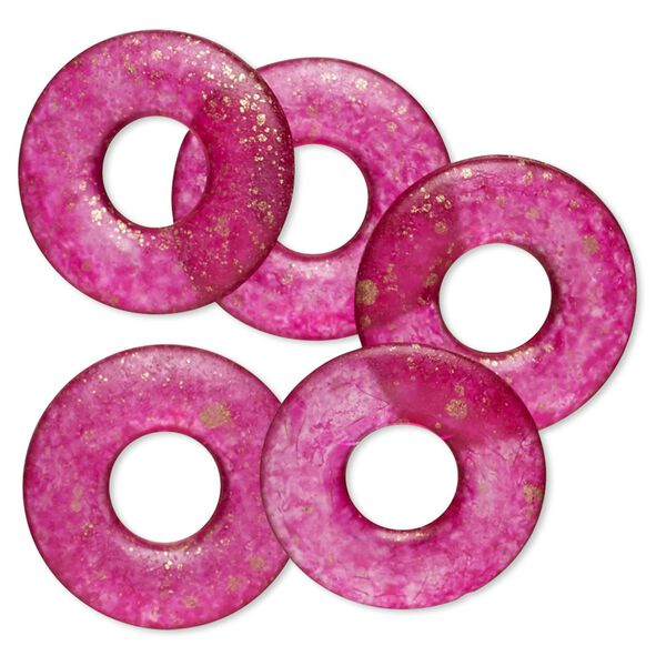 Component, coated acrylic, gold and translucent magenta, 19mm round donut with speckles. Sold per pkg of 4. image number 0