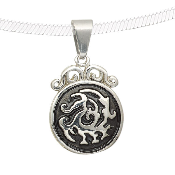 Pendant, epoxy and stainless steel, black, 25x20mm fancy round with fancy design. Sold individually. image number 0
