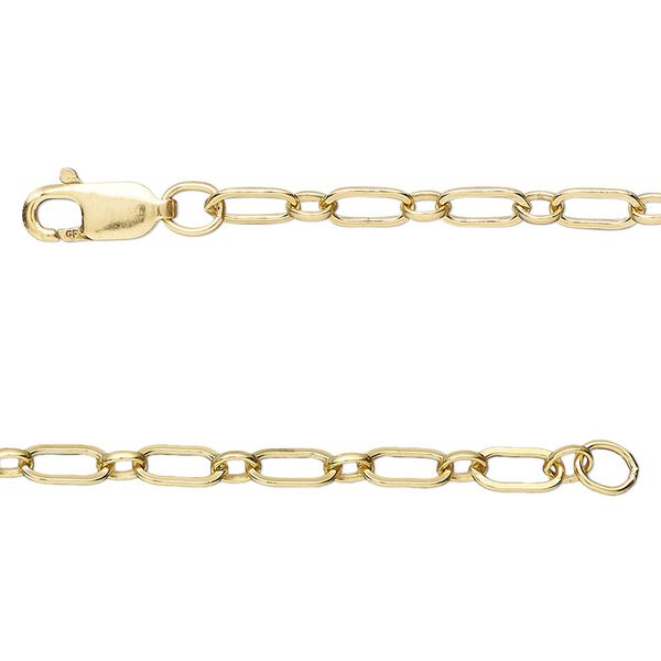 Chain, 14Kt gold-filled, 3.3mm flat oval long and short, 16 inches with lobster claw clasp. Sold individually. image number 0