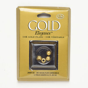 Bead 1pkg4, matte gold-plated copper, 6x4mm-6x5mm carved rondelle.