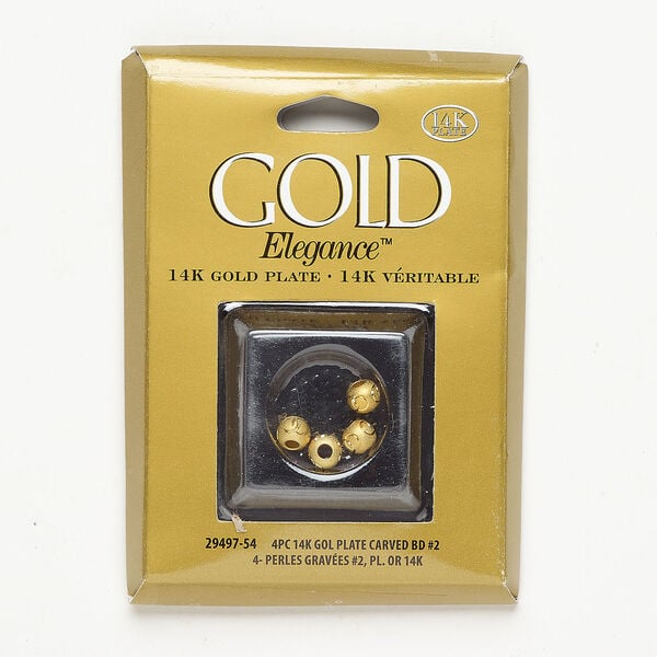 Bead 1pkg4, matte gold-plated copper, 6x4mm-6x5mm carved rondelle. image number 0