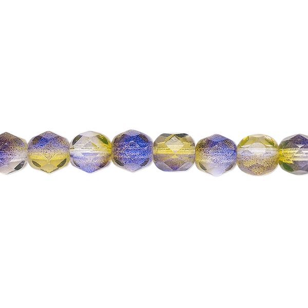 Bead, Czech fire-polished glass, green and purple, 6mm faceted round. Sold per 15-1/2" to 16" strand, approximately 65 beads. image number 0