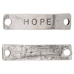 Link, antique silver-finished "pewter" (zinc-based alloy), 41x9.5mm single-sided curved flat rectangle with "HOPE." Sold per pkg of 2.