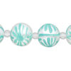 Bead, glass 1pkg8, opaque white and seafoam green, 14mm hand-painted round. image number 0