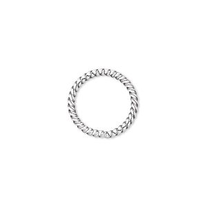 Jump ring, silver-plated brass, 15mm twisted round, 12.6mm inside diameter, 16 gauge. Sold per pkg of 100.