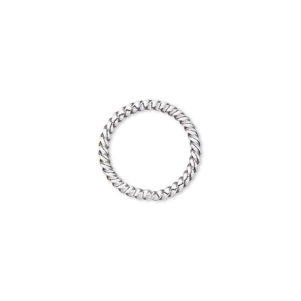 Jump ring, silver-plated brass, 15mm twisted round, 12.6mm inside diameter, 16 gauge. Sold per pkg of 100. image number 0